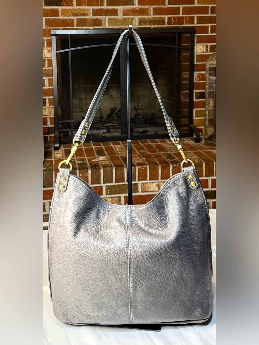 HOBO Gray Pebbled Leather Shoulder Hobo Bag